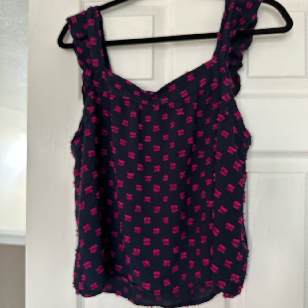 LOFT Navy and Pink Patterned Blouse